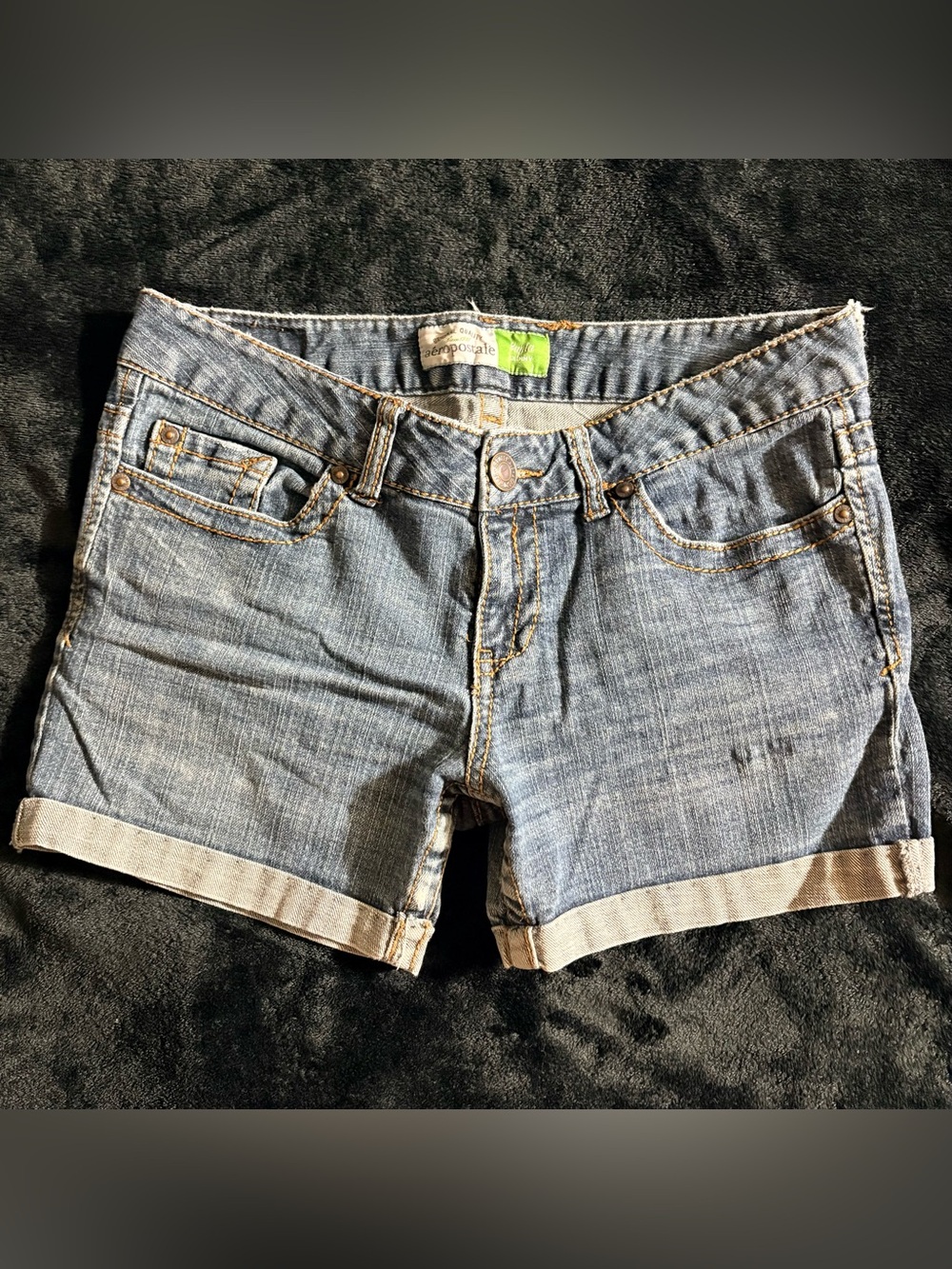 Aeropostale Denim Midi Shorts Custom Cuffed 5/6 Blue Medium Wash Cotton Blend